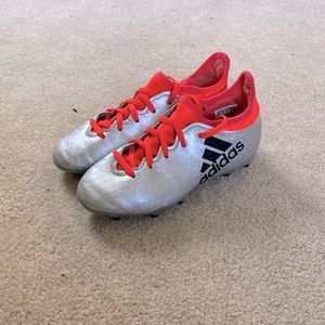 Adidas X TechFit Kids Silver and Orange Soccer Cleats - Good Condition